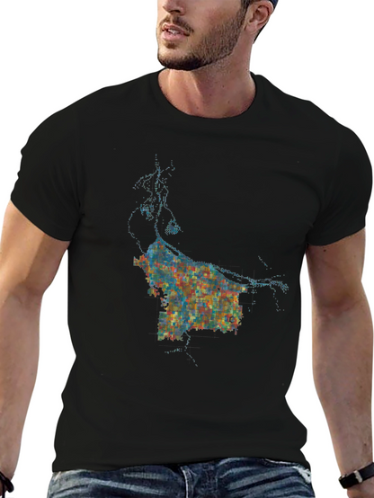 Abstract Cityscape Graphic Black T-Shirt