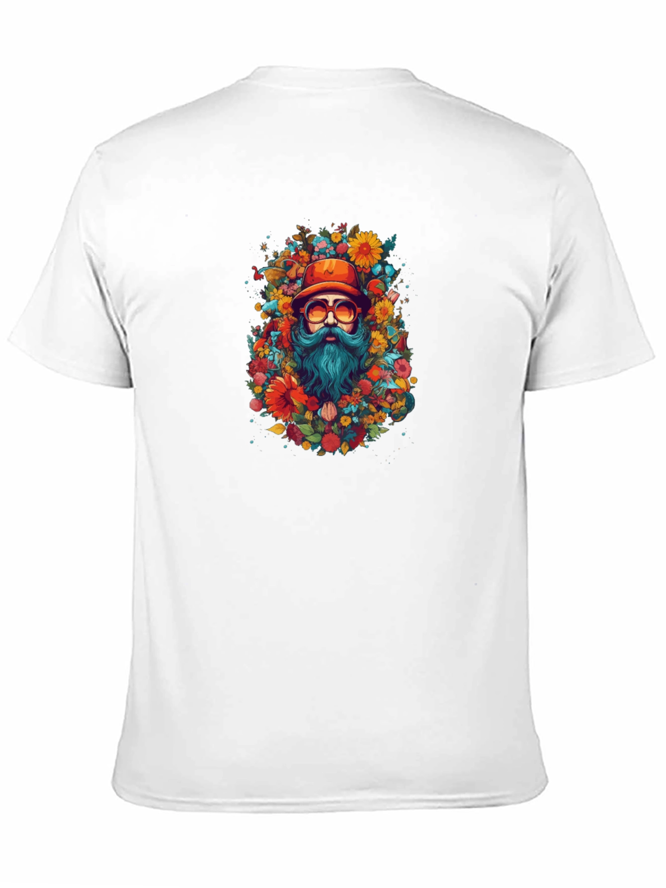 Floral Bearded Man Black T-Shirt