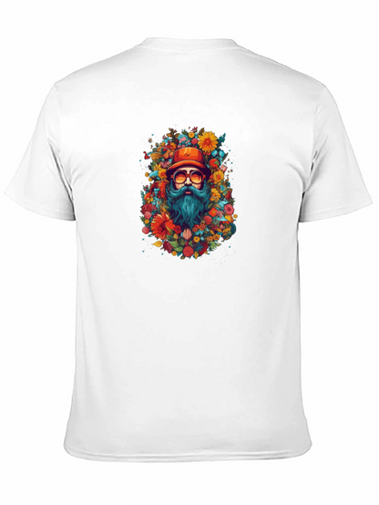 Floral Bearded Man Black T-Shirt