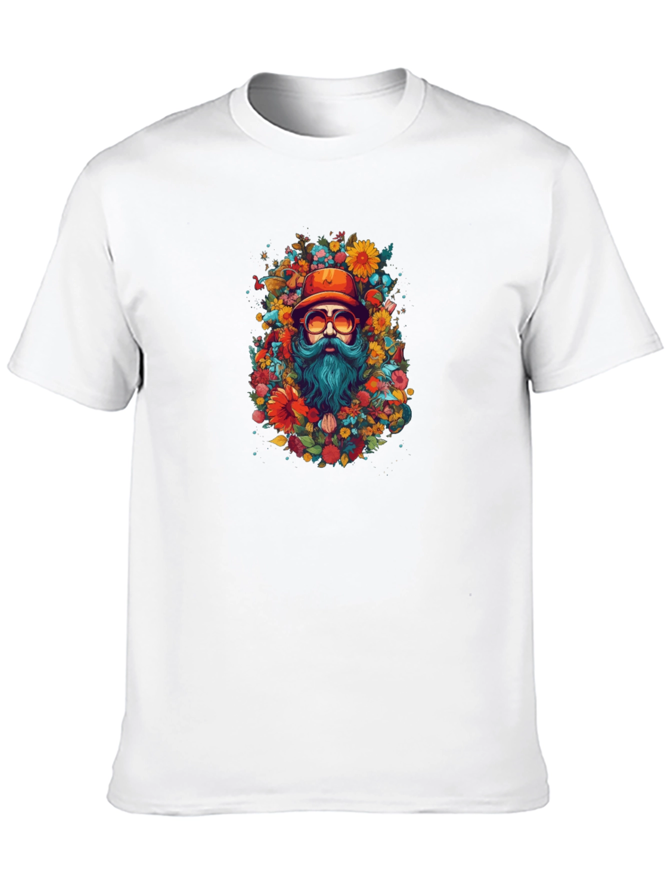 Floral Bearded Man Black T-Shirt