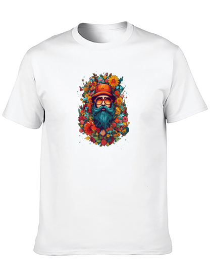 Floral Bearded Man Black T-Shirt