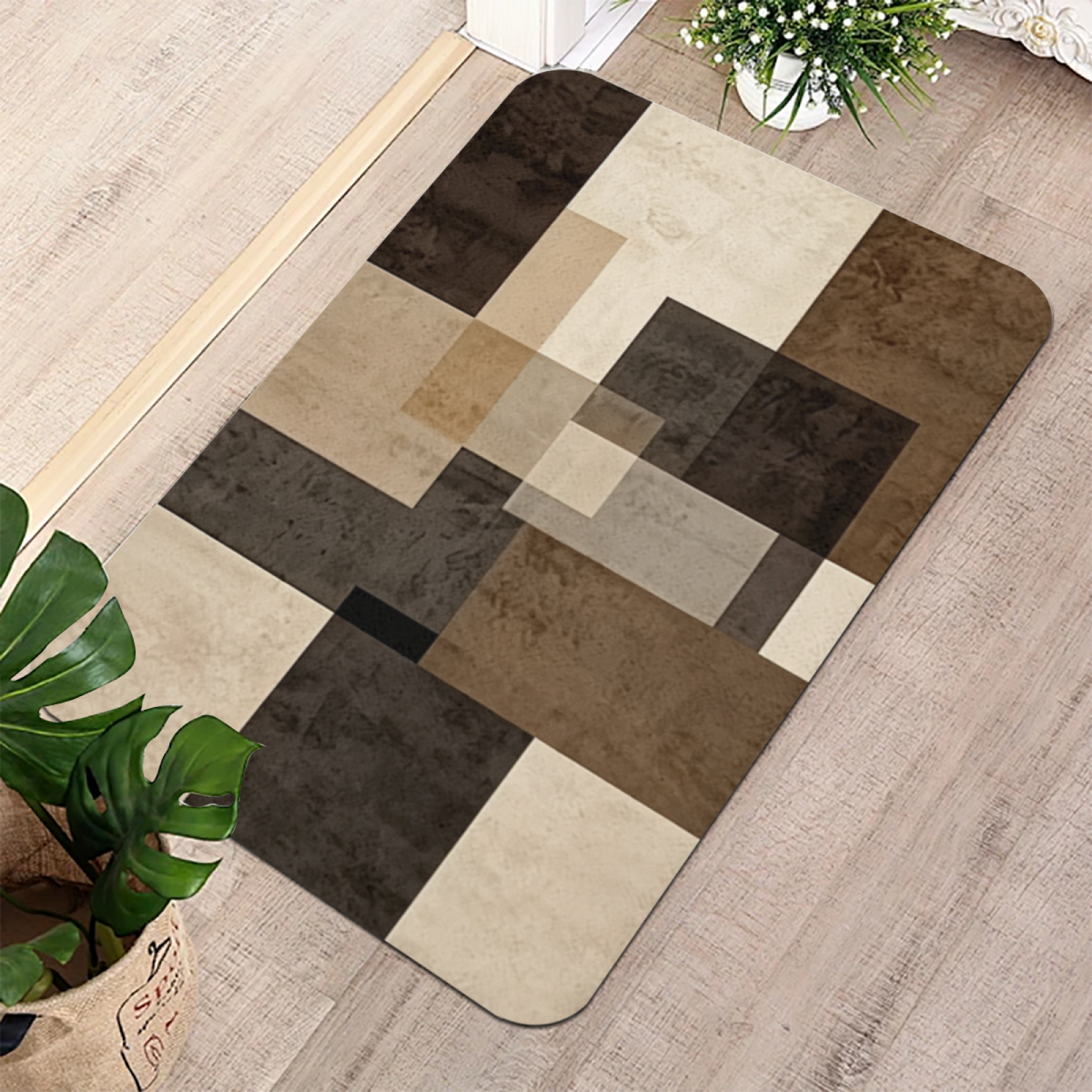 Retro Wabi?Sabi Geometric Block Diatomite Mat£üRetro Wabi?Sabi Color Block Geometric Diatomite Mat, Quick Dry Absorbent Non?Slip Bath Doorway Rug