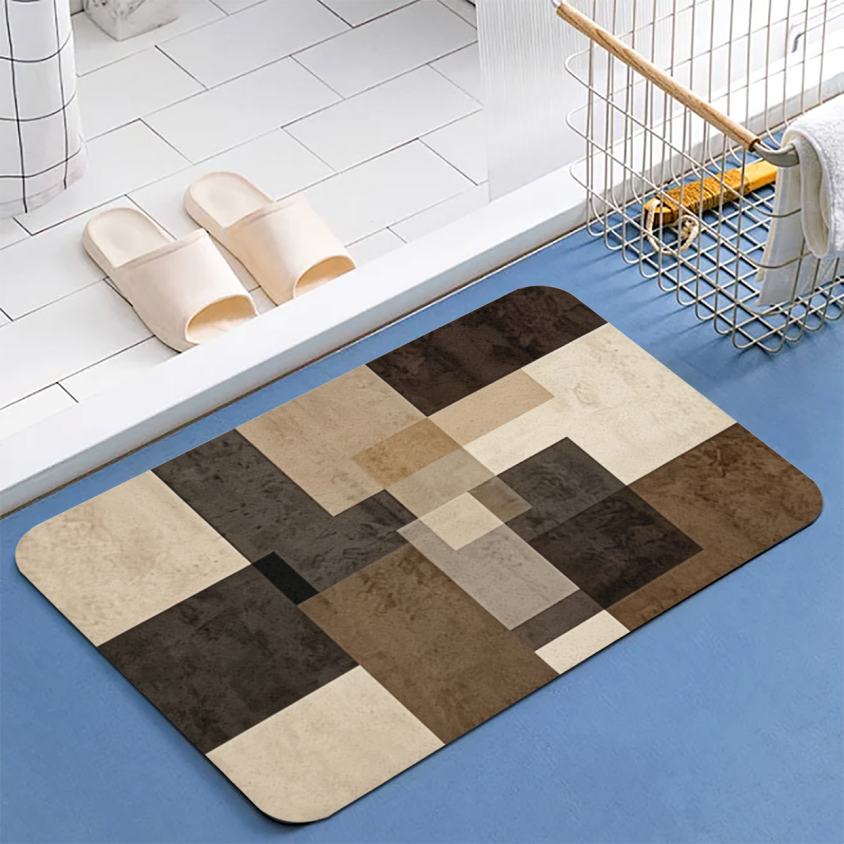 Retro Wabi?Sabi Geometric Block Diatomite Mat£üRetro Wabi?Sabi Color Block Geometric Diatomite Mat, Quick Dry Absorbent Non?Slip Bath Doorway Rug