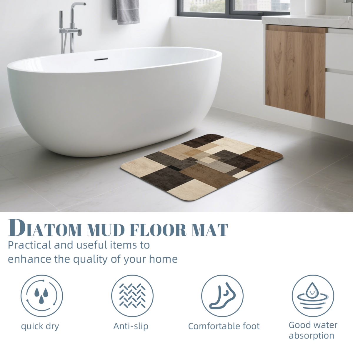 Retro Wabi?Sabi Geometric Block Diatomite Mat£üRetro Wabi?Sabi Color Block Geometric Diatomite Mat, Quick Dry Absorbent Non?Slip Bath Doorway Rug