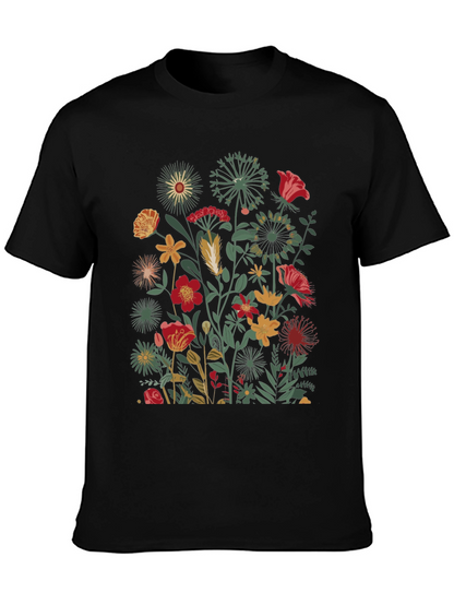 Floral Print Black T-Shirt - Botanical Garden Tee