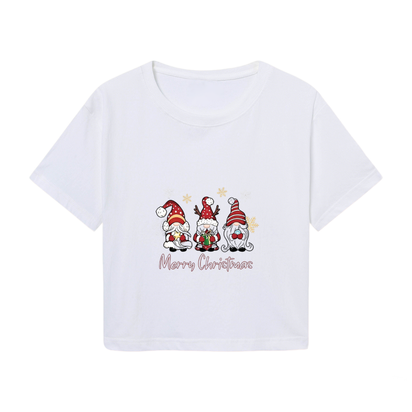 Merry Christmas Cute Gnomes Holiday Party Crop Tee