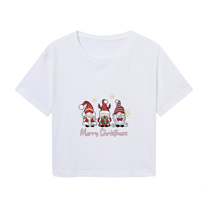 Merry Christmas Cute Gnomes Holiday Party Crop Tee