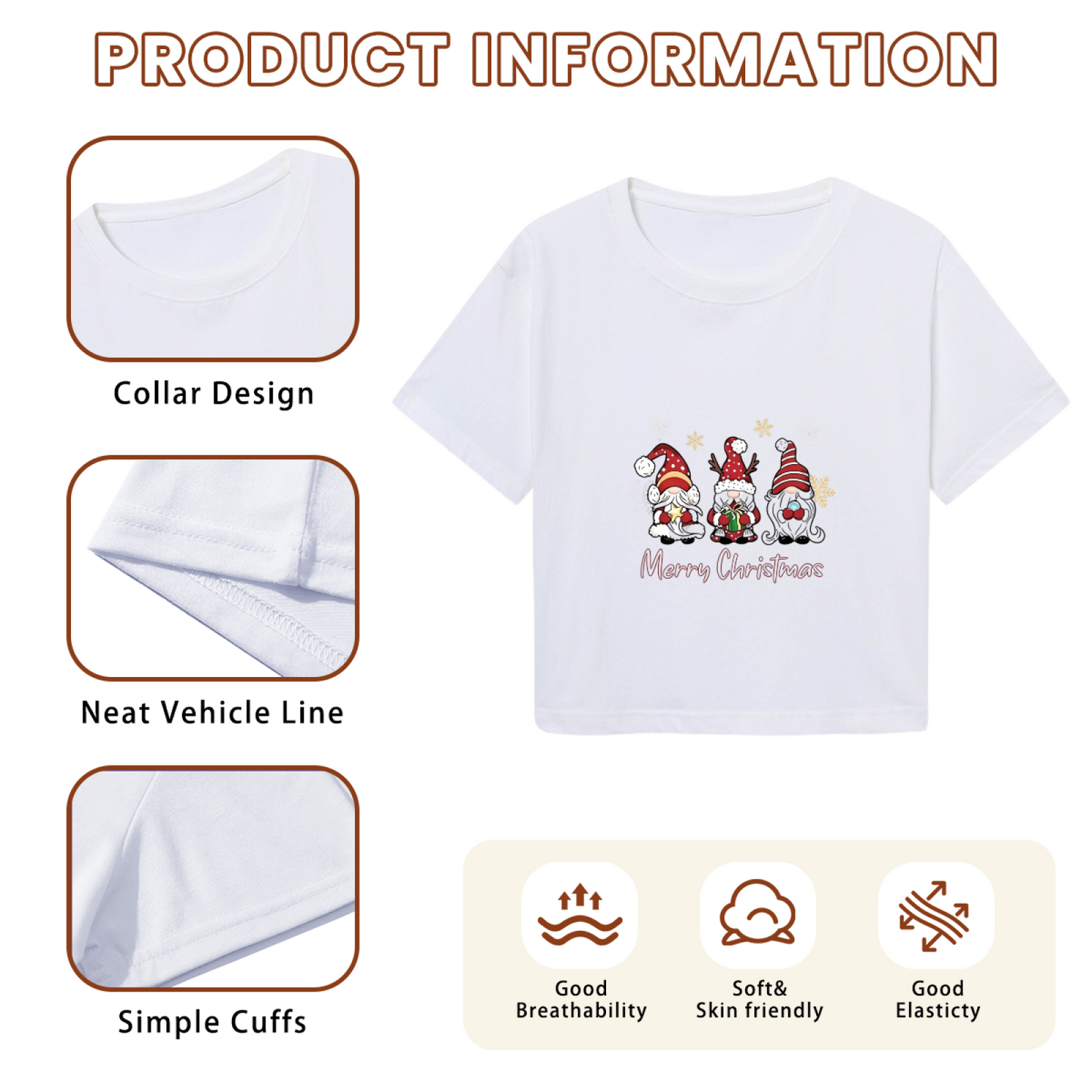 Merry Christmas Cute Gnomes Holiday Party Crop Tee