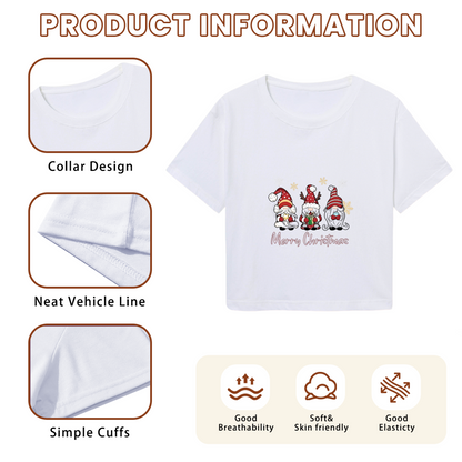 Merry Christmas Cute Gnomes Holiday Party Crop Tee