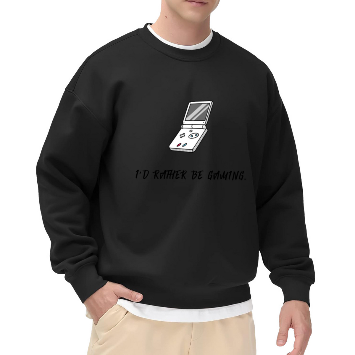 I'd Rather Be Gaming Sweatshirt - Funny Gamer Quote Crewneck, Retro Handheld Console Pullover, Video Game Lover Gift Sweatshirt, Player Mood Top