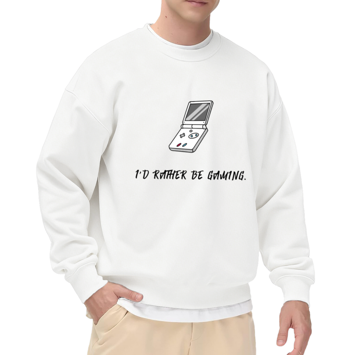 I'd Rather Be Gaming Sweatshirt - Funny Gamer Quote Crewneck, Retro Handheld Console Pullover, Video Game Lover Gift Sweatshirt, Player Mood Top