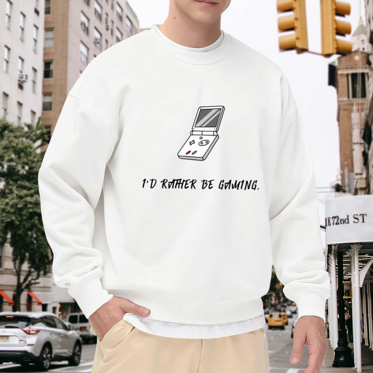 I'd Rather Be Gaming Sweatshirt - Funny Gamer Quote Crewneck, Retro Handheld Console Pullover, Video Game Lover Gift Sweatshirt, Player Mood Top