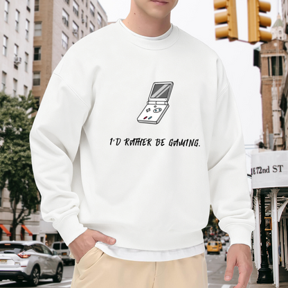 I'd Rather Be Gaming Sweatshirt - Funny Gamer Quote Crewneck, Retro Handheld Console Pullover, Video Game Lover Gift Sweatshirt, Player Mood Top