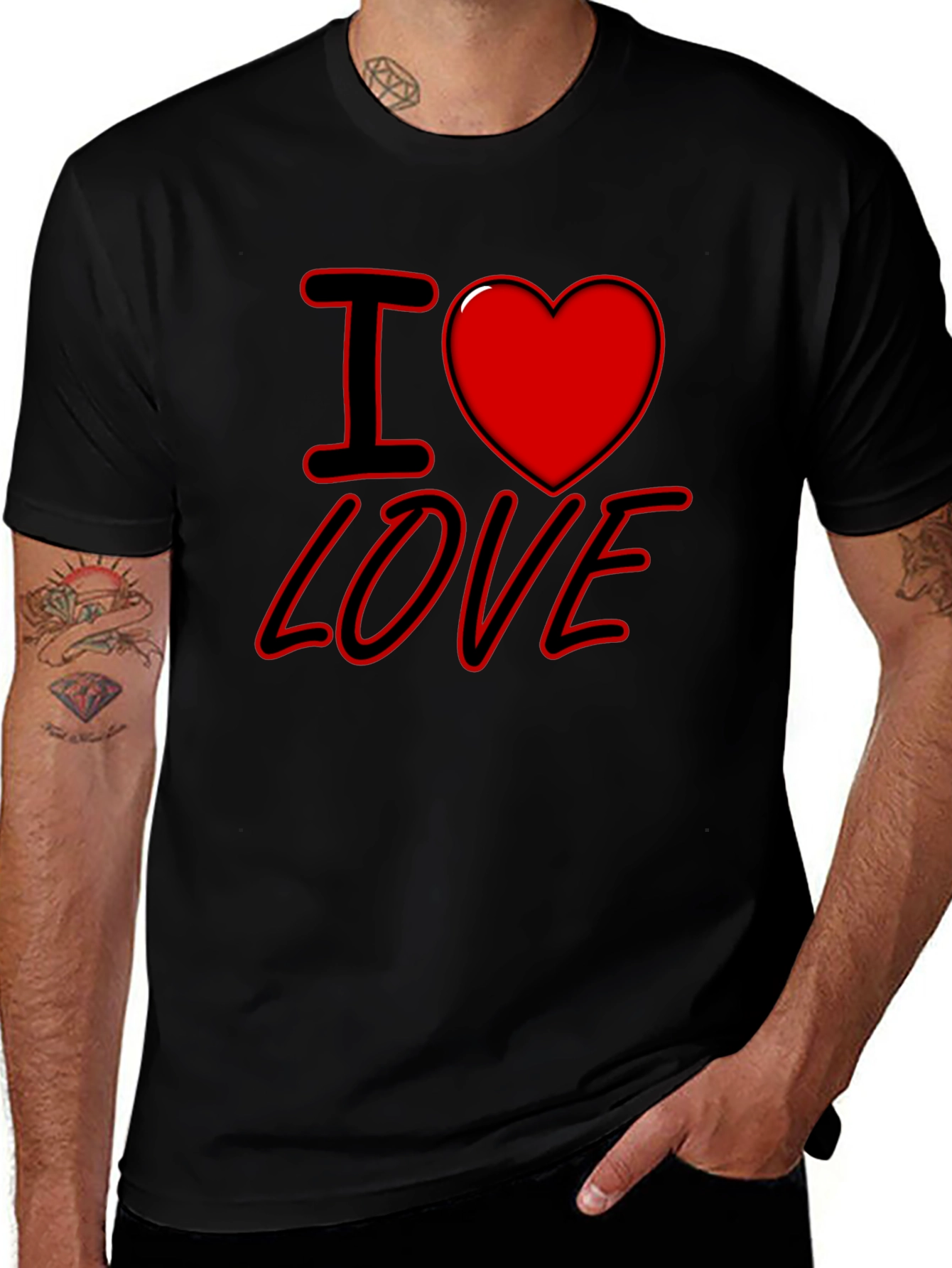 I Heart Love Graphic Print Black T-Shirt