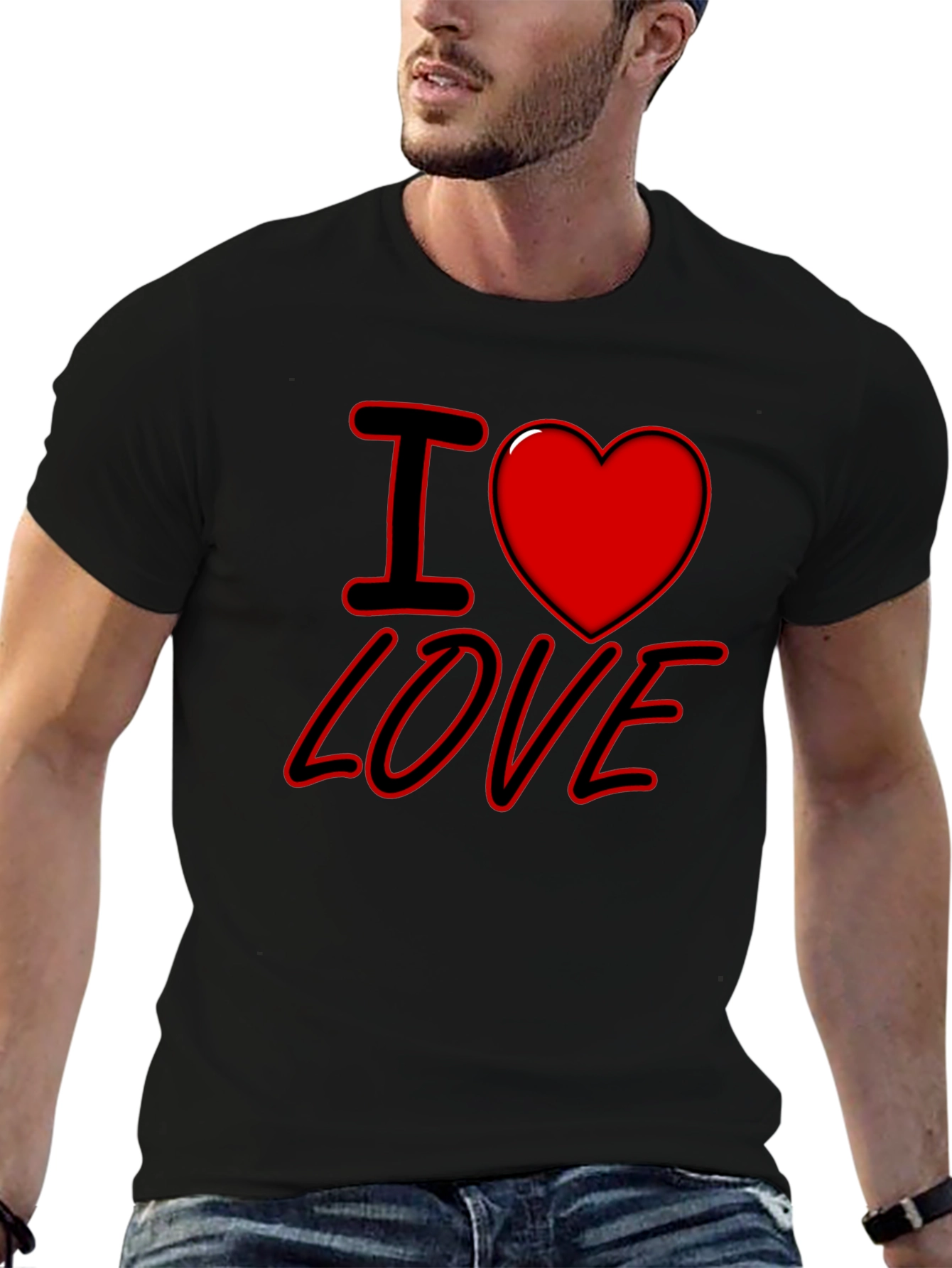 I Heart Love Graphic Print Black T-Shirt