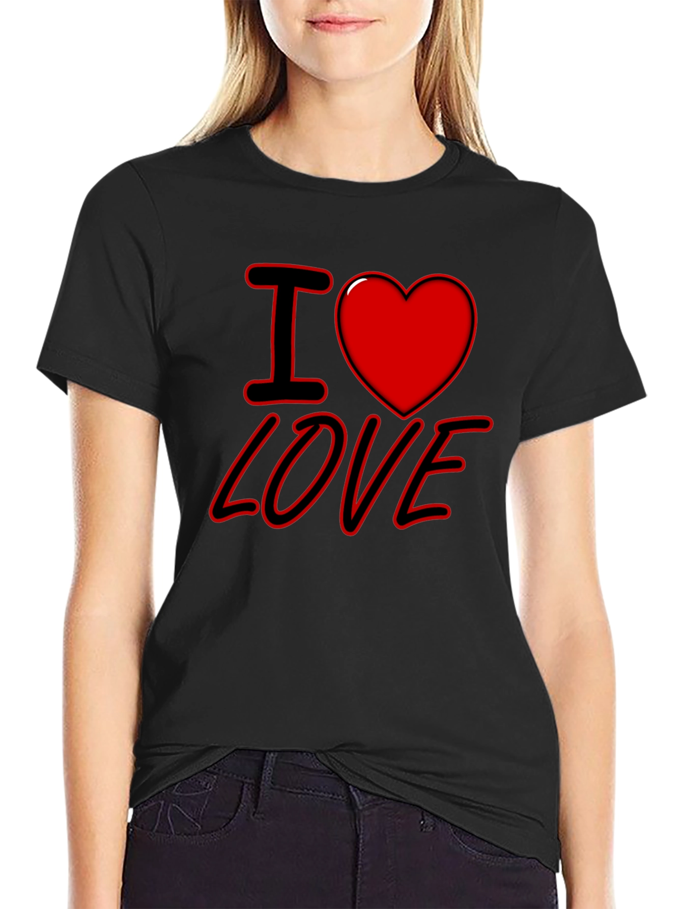 I Heart Love Graphic Print Black T-Shirt