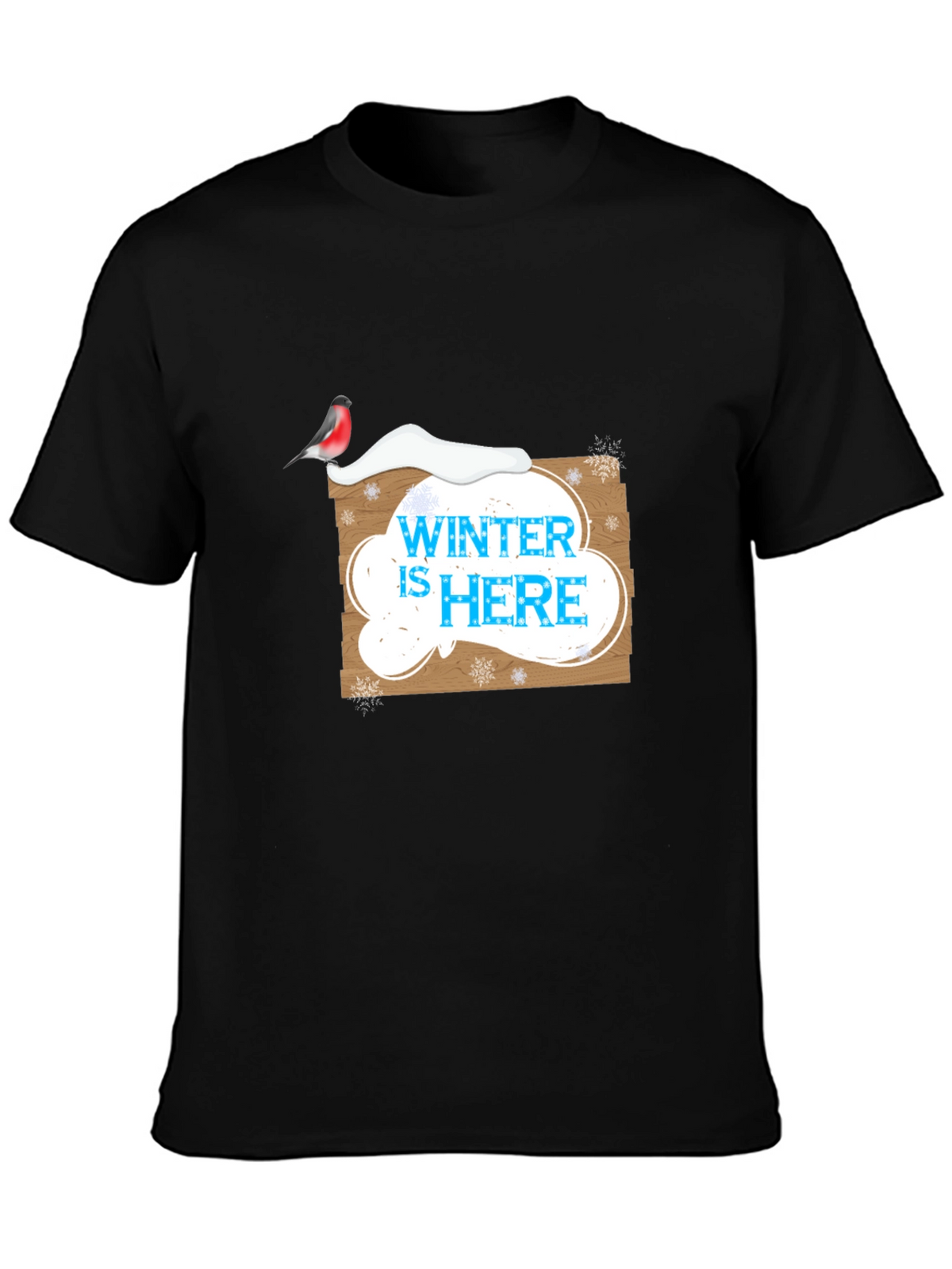 Winter is Here Graphic Print Black T-Shirt