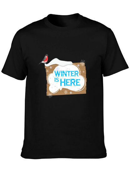 Winter is Here Graphic Print Black T-Shirt