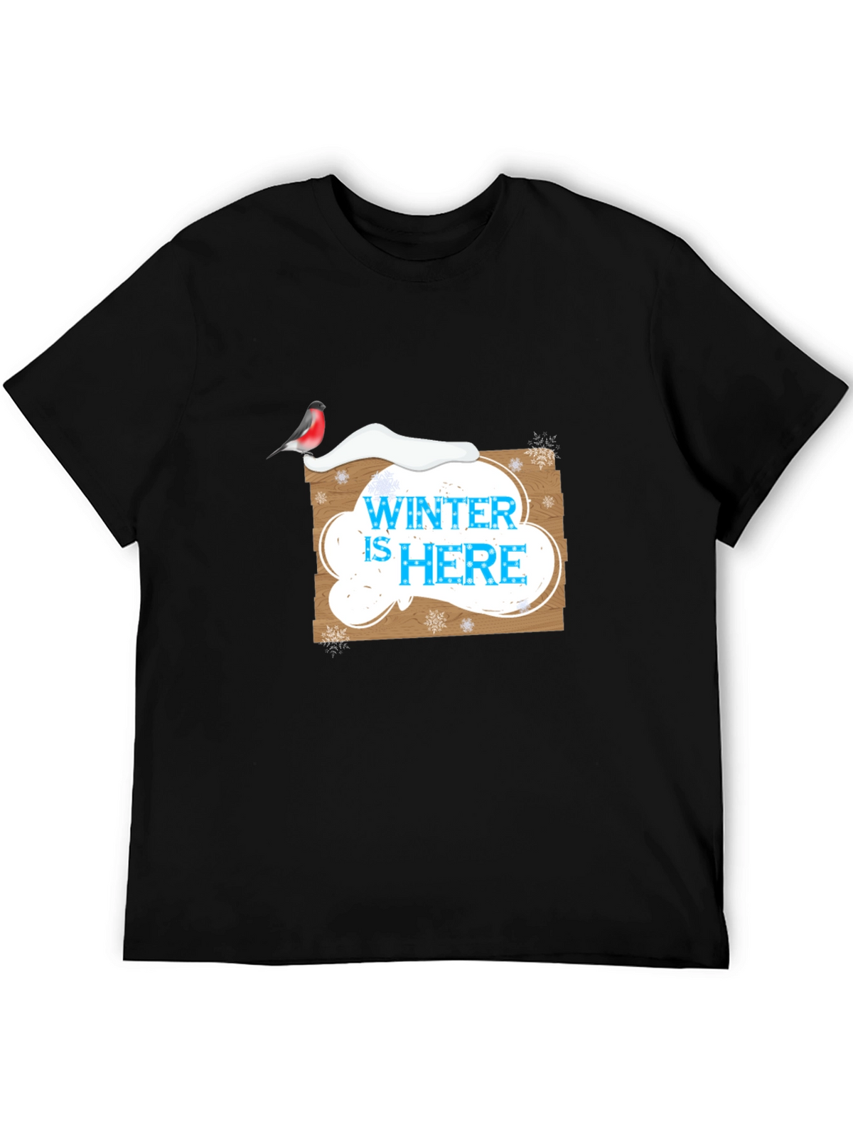 Winter is Here Graphic Print Black T-Shirt