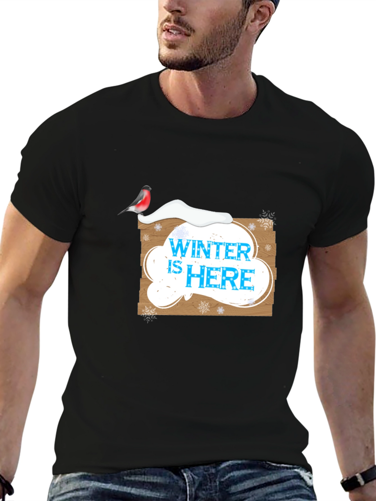 Winter is Here Graphic Print Black T-Shirt