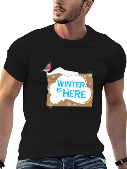 Winter is Here Graphic Print Black T-Shirt