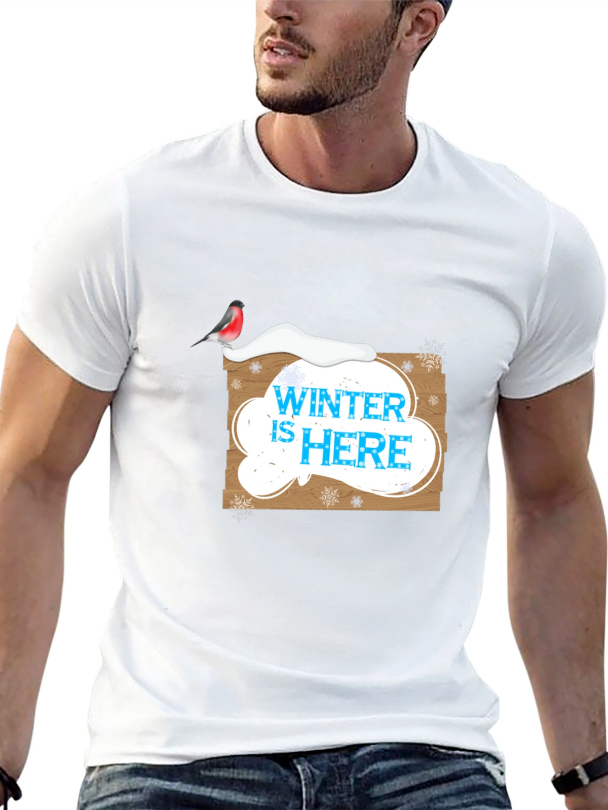 Winter is Here Graphic Print Black T-Shirt
