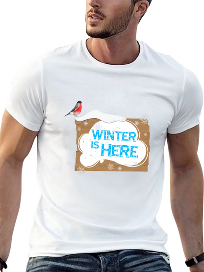 Winter is Here Graphic Print Black T-Shirt