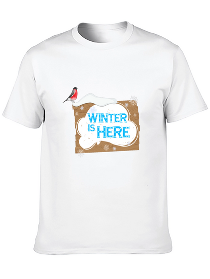 Winter is Here Graphic Print Black T-Shirt