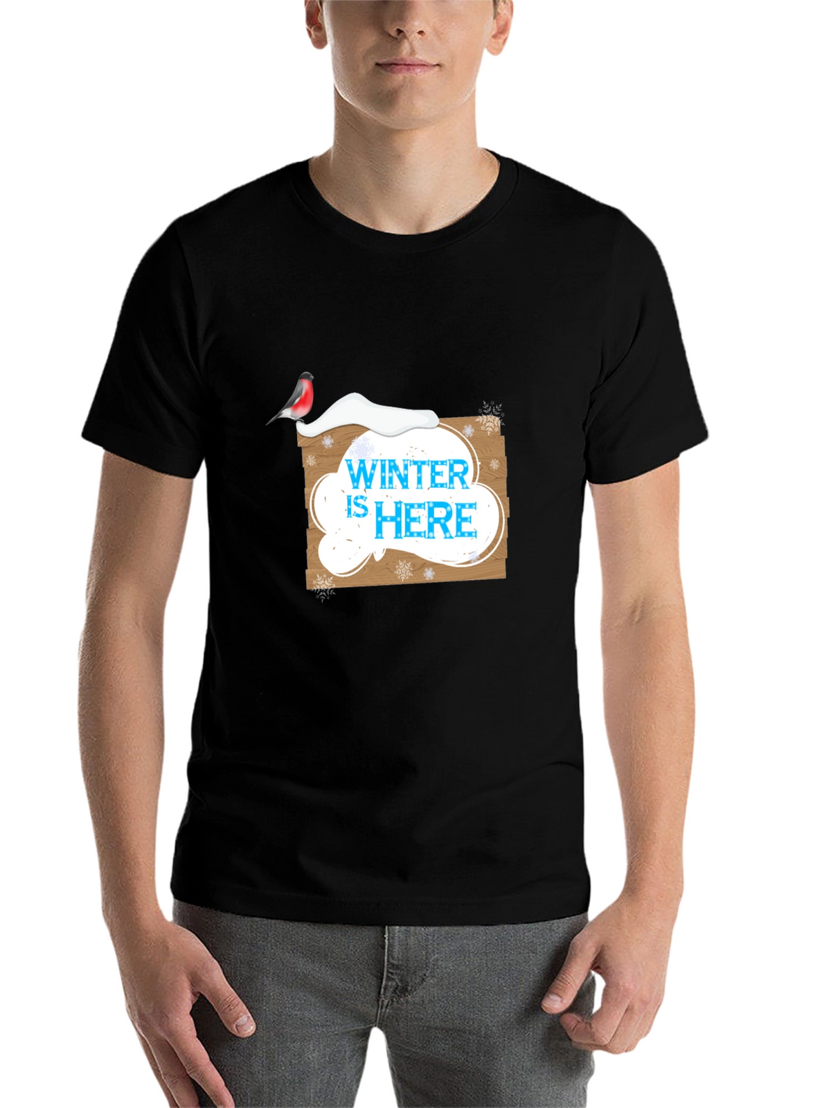 Winter is Here Graphic Print Black T-Shirt