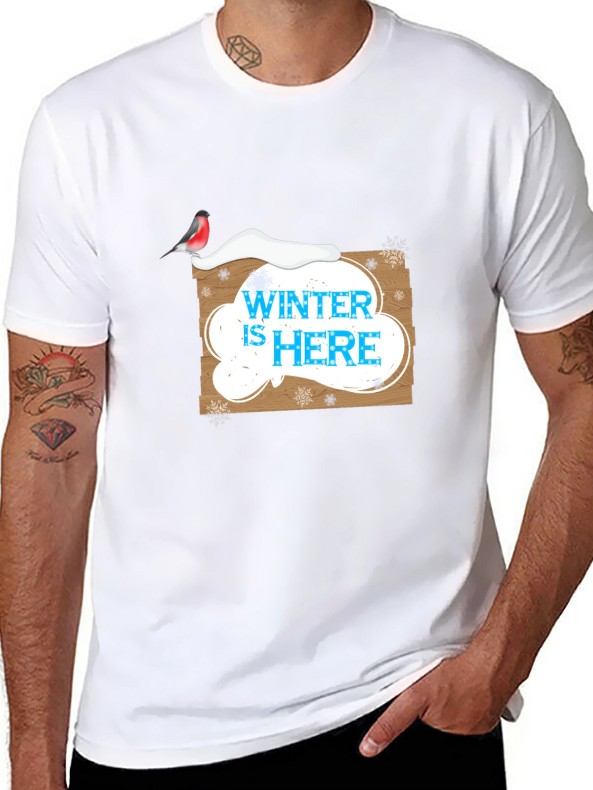 Winter is Here Graphic Print Black T-Shirt
