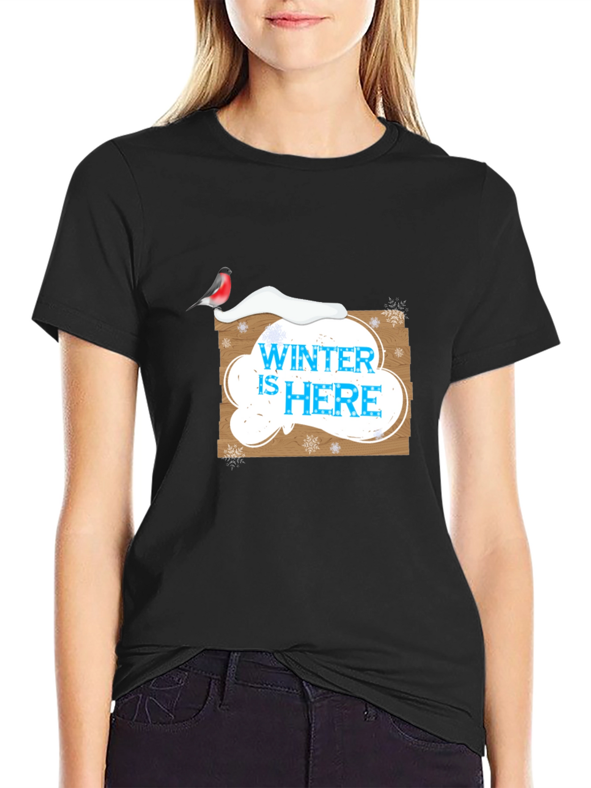 Winter is Here Graphic Print Black T-Shirt