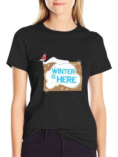 Winter is Here Graphic Print Black T-Shirt