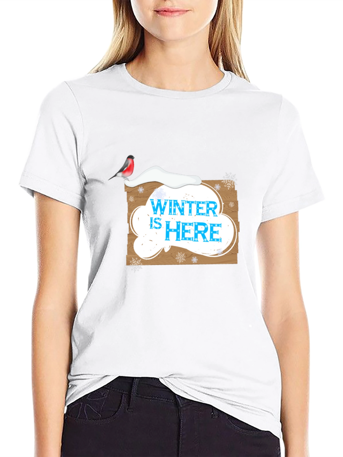 Winter is Here Graphic Print Black T-Shirt