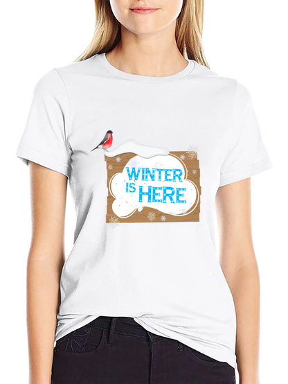 Winter is Here Graphic Print Black T-Shirt