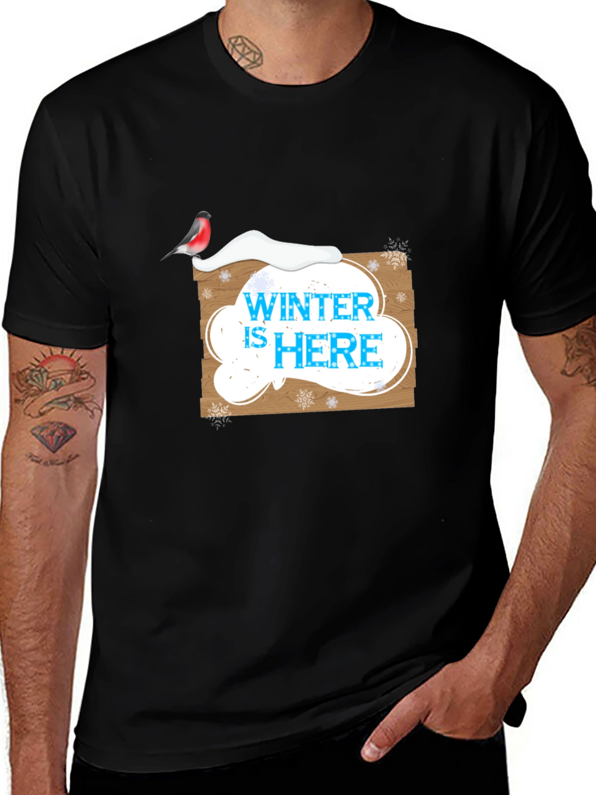 Winter is Here Graphic Print Black T-Shirt