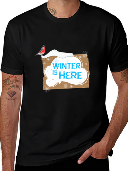 Winter is Here Graphic Print Black T-Shirt