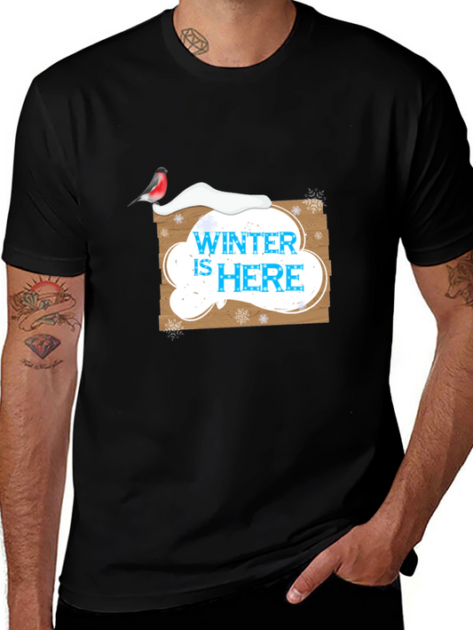 Winter is Here Graphic Print Black T-Shirt