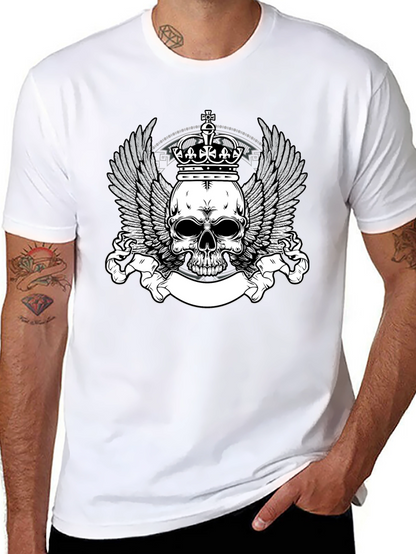 Skull Crown Wings Graphic Black T-Shirt