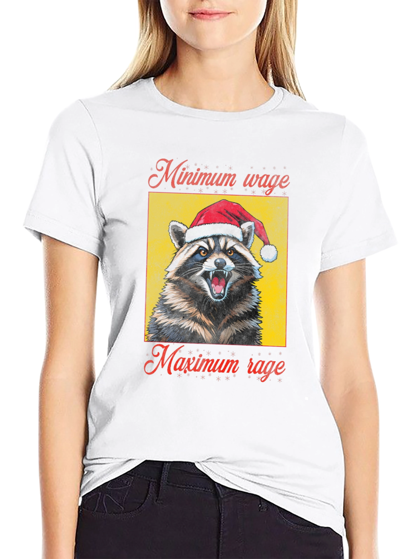 Minimum Wage Maximum Rage Raccoon Santa T-Shirt