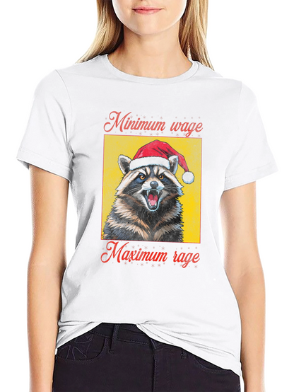 Minimum Wage Maximum Rage Raccoon Santa T-Shirt