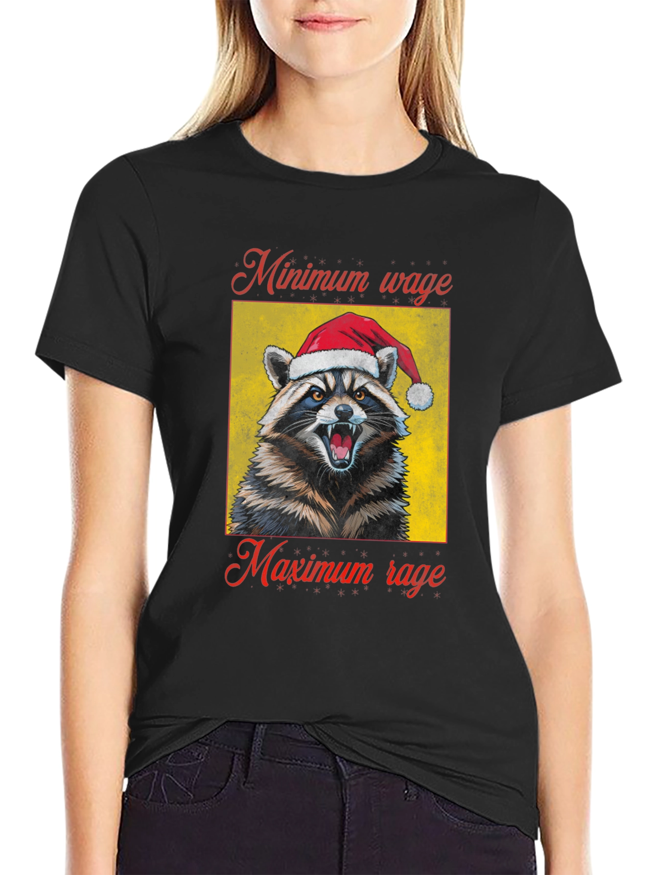 Minimum Wage Maximum Rage Raccoon Santa T-Shirt
