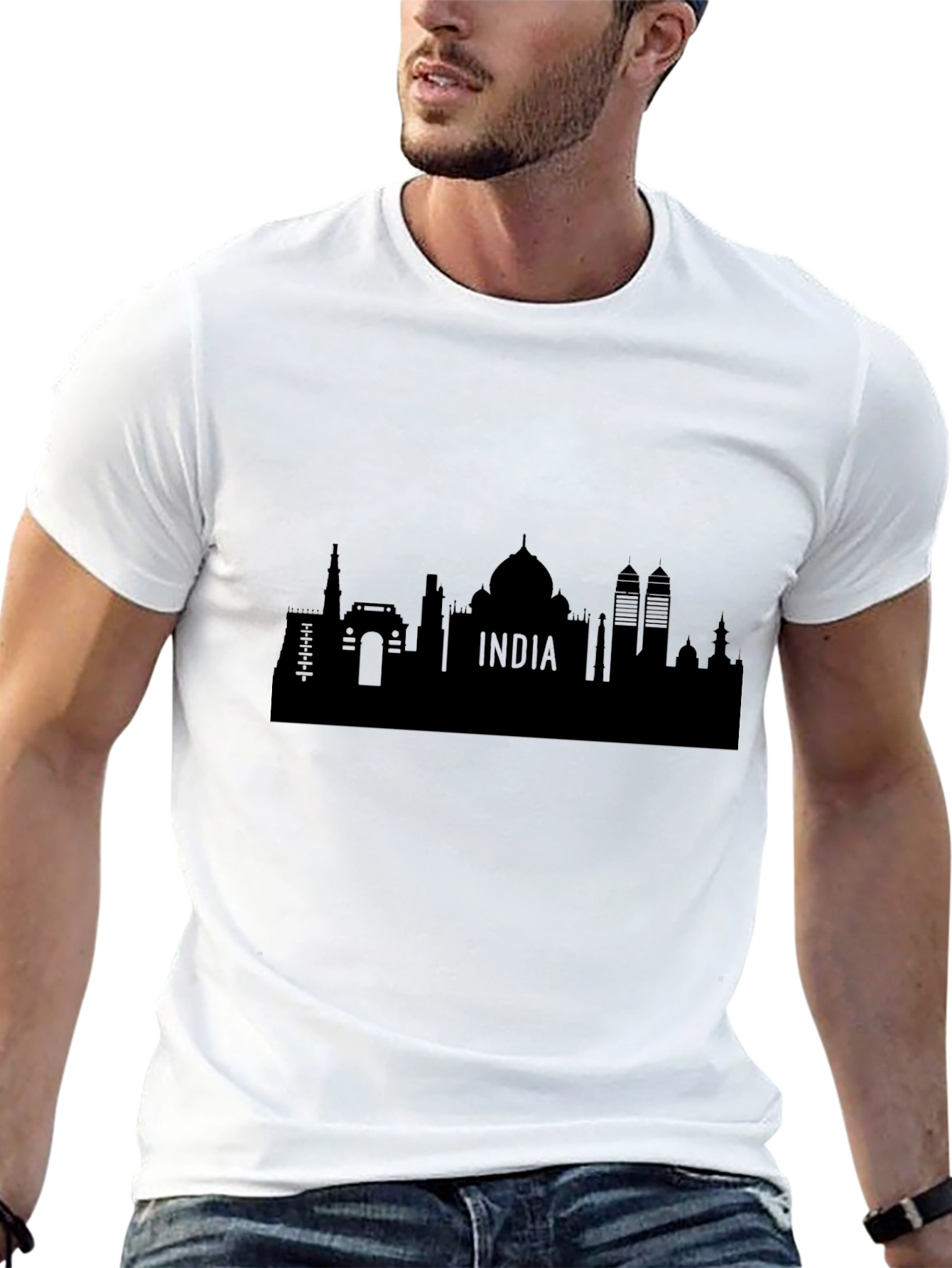 India Skyline Graphic Black T-Shirt