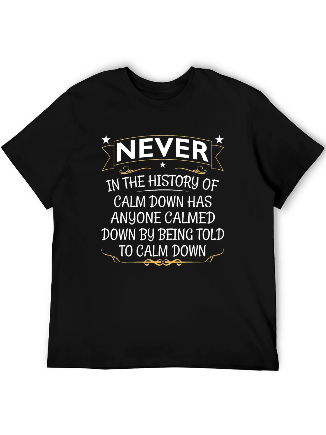 Never Calm Down Funny Novelty Graphic T-Shirt
