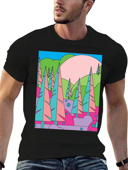 Abstract Forest Graphic T-Shirt - Retro Style Tee