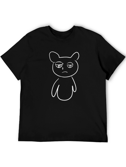Sad Bear Graphic T-Shirt - Black Cotton Tee