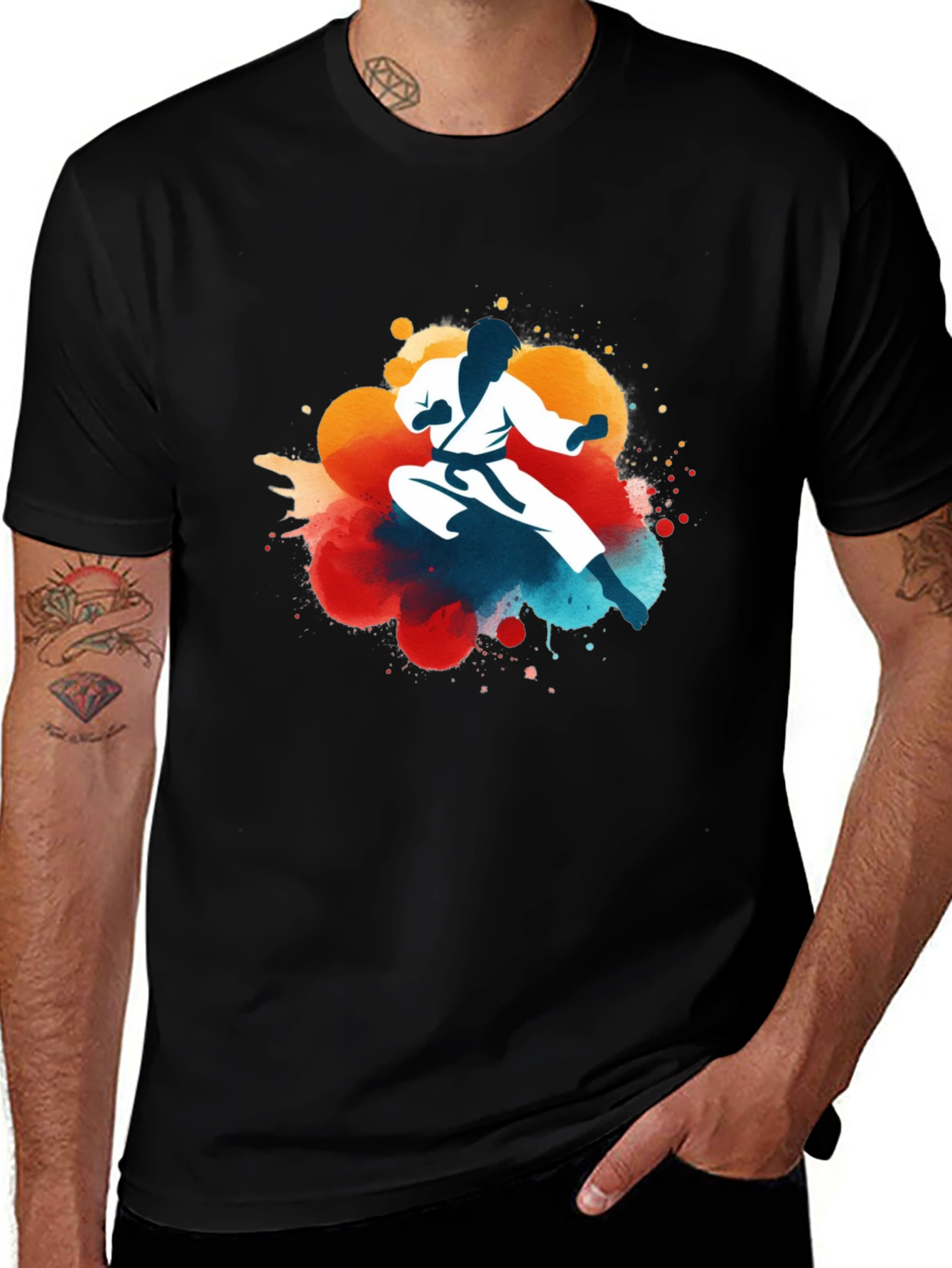 Karate Silhouette Graphic Tee - Black