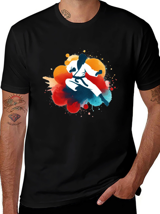 Karate Silhouette Graphic Tee - Black