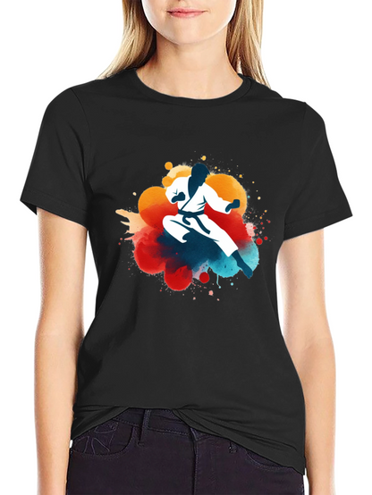 Karate Silhouette Graphic Tee - Black