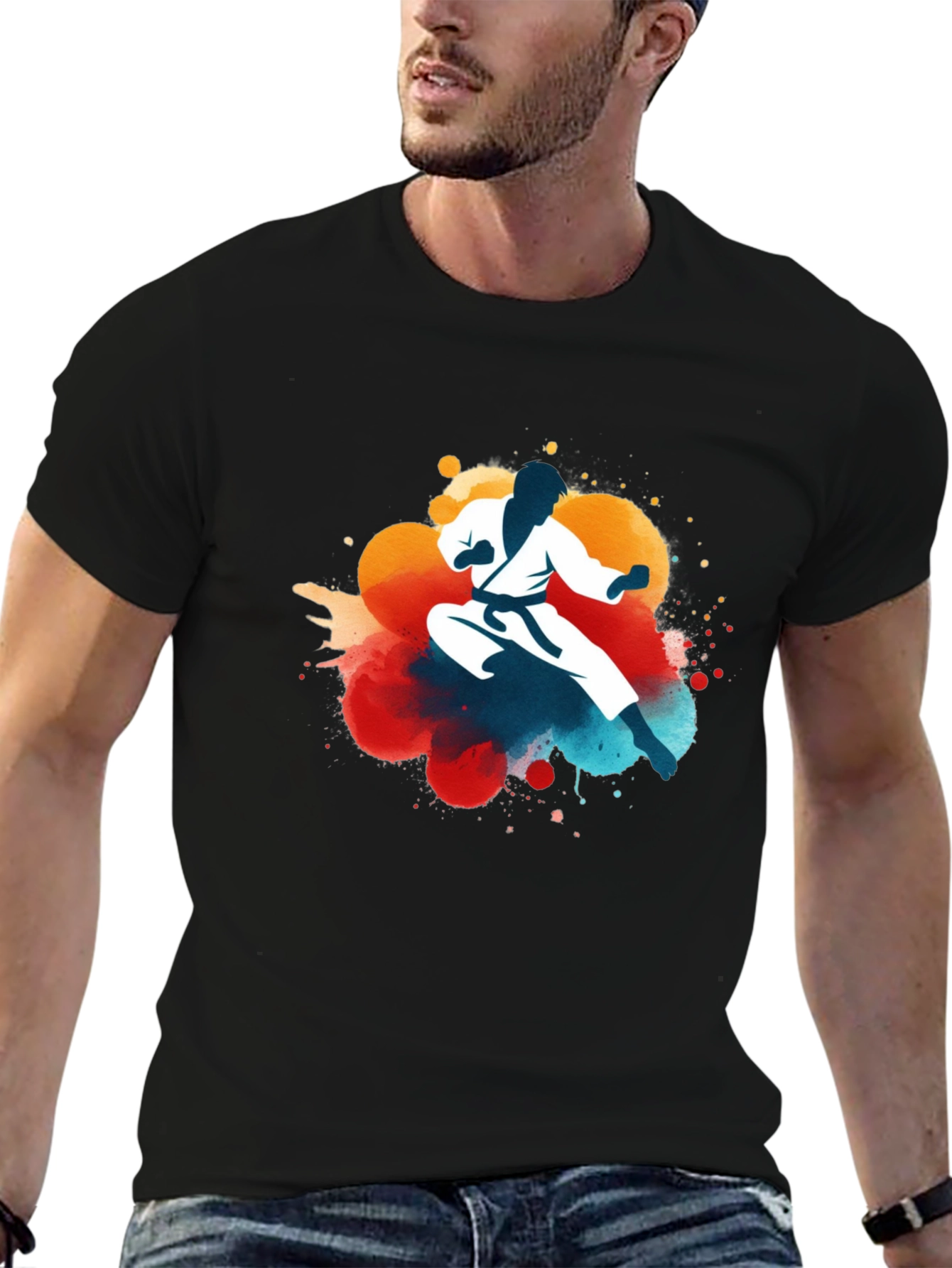 Karate Silhouette Graphic Tee - Black