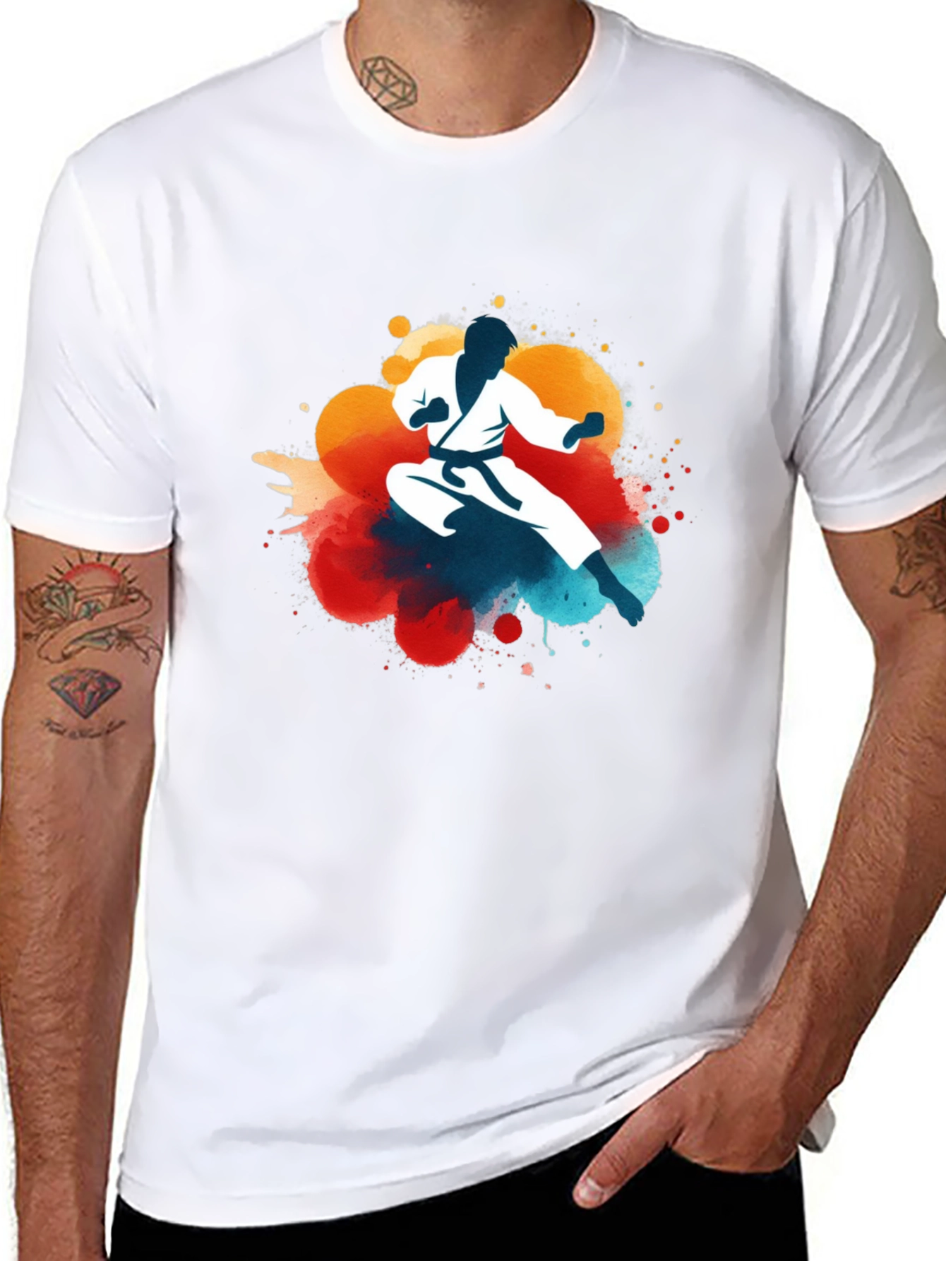 Karate Silhouette Graphic Tee - Black